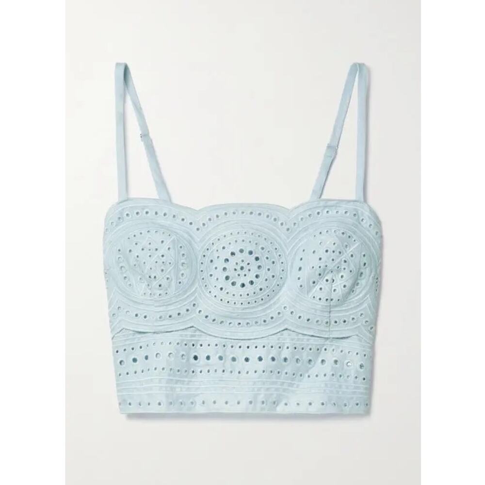 NWT A.L.C. Baby Blue Positano Top Eyelet Cropped Sleeveless Linen Women's Large